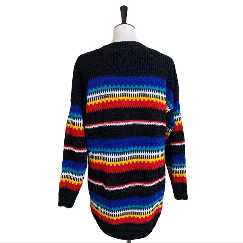 Vintage Cuddle Knit Women's Retro 80's Black Stripe Tunic Sknit Sweater Large - Picture 4 of 12